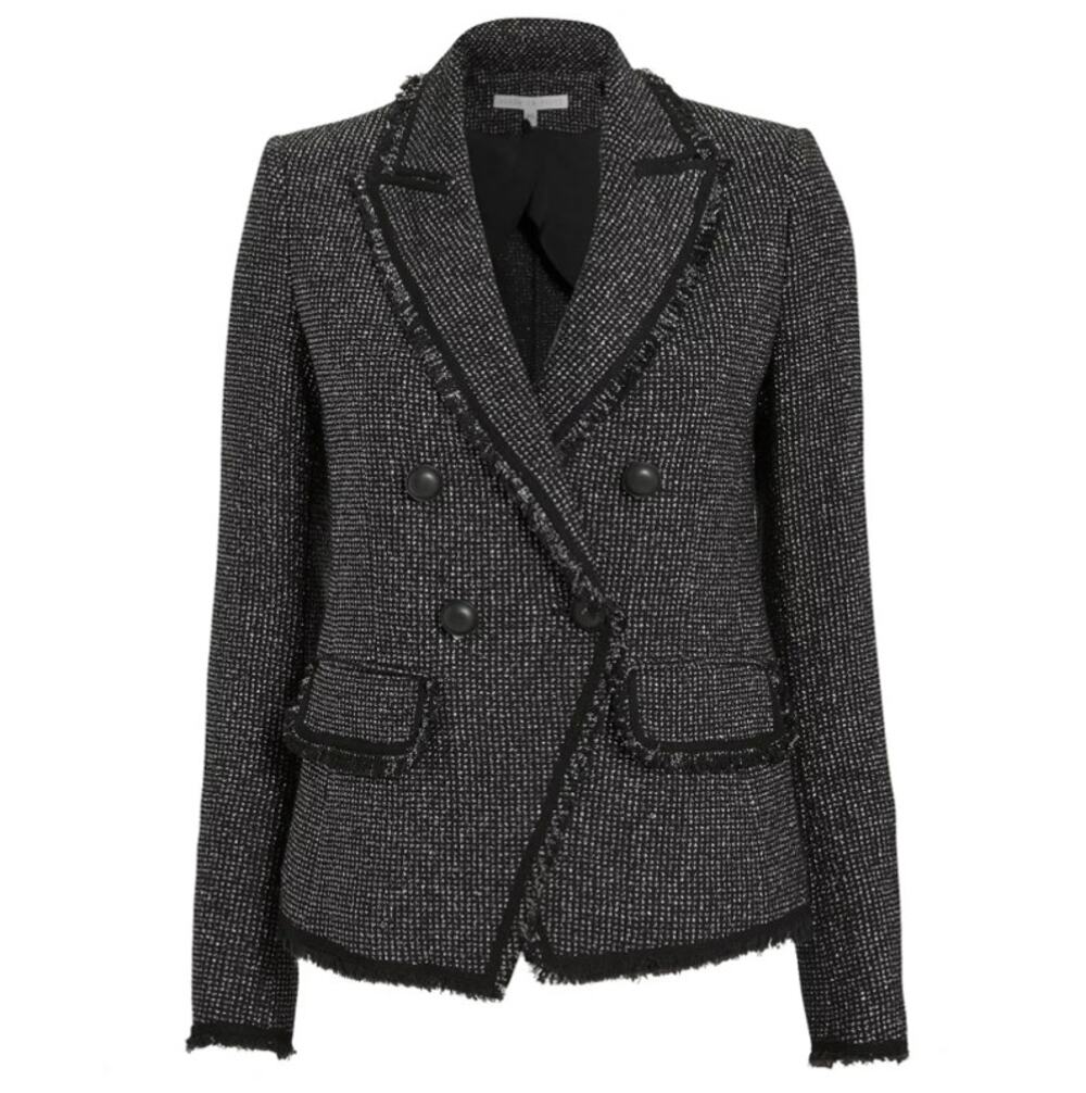 Veronica Beard Frisco Lurex Tweed Double-Breasted Dickey Blazer Size 8